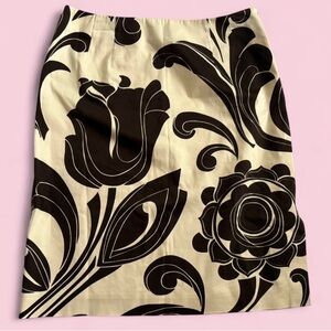 Vintage Y2K Talbots Brown & Cream Floral Pencil Skirt Size 10